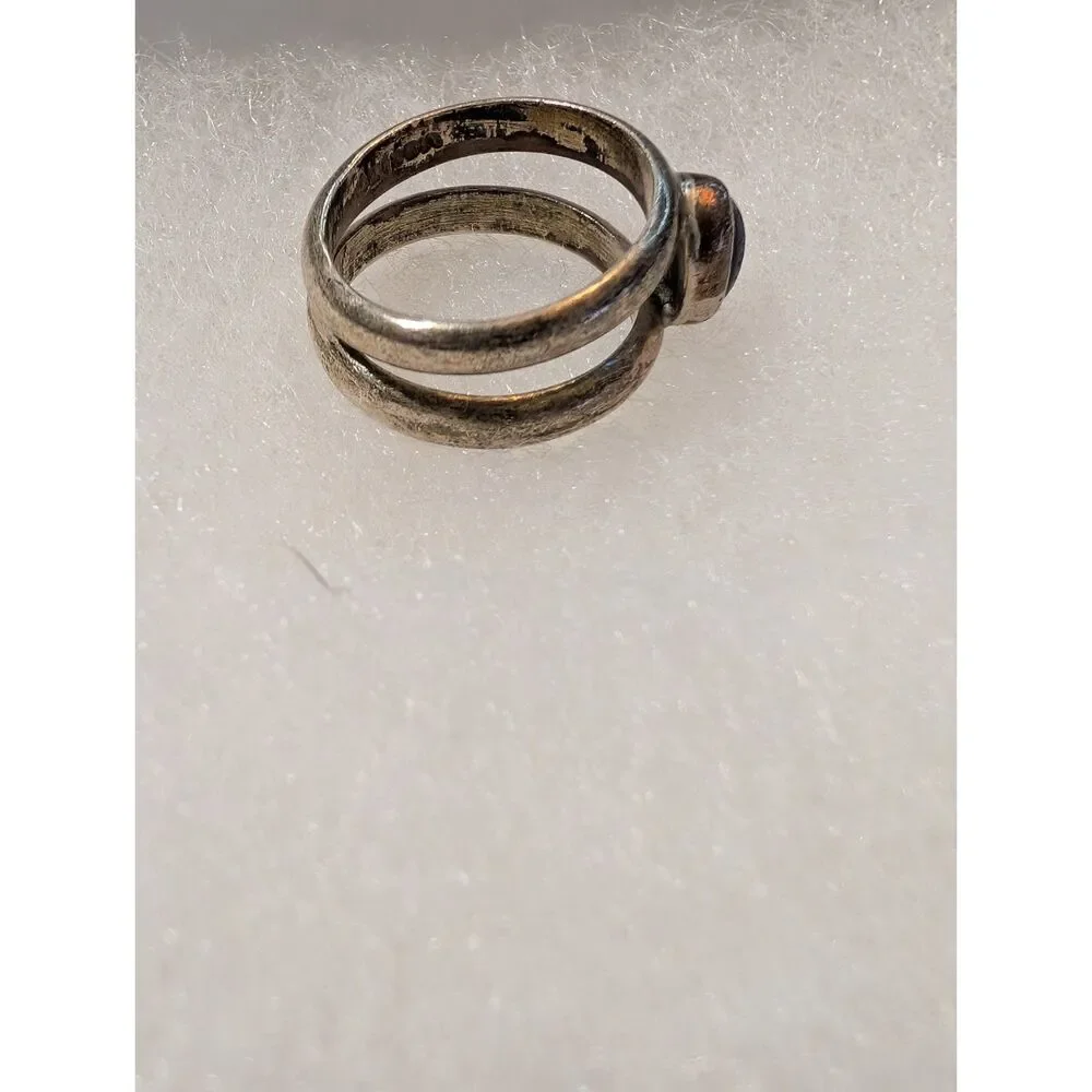 Vintage Signed 925 Sterling Silver Mexico Lapis Lazuli Double Split Band Ring